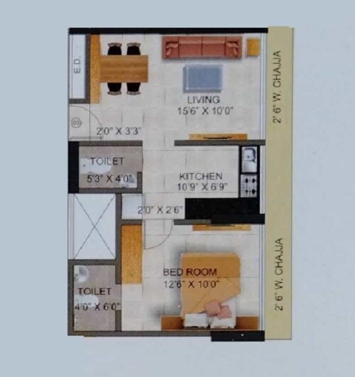 Floor plan of 1 BHK 441 Sq. Ft. Apartment in Kuber Heights, Mumbai