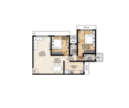 Floor plan of 2 BHK 645 Sq. Ft. Apartment in Kuber Palace, Mumbai