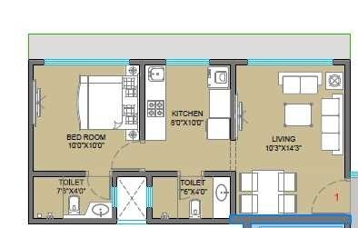 Floor plan of 1 BHK Apartment - 406 sq. ft. in Kukreja Estate, Mumbai