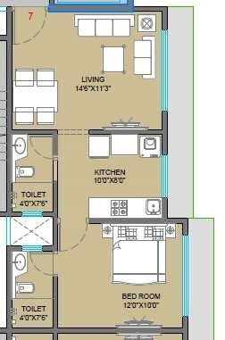 Floor plan of 1 BHK Apartment - 443 sq. ft. in Kukreja Estate, Mumbai