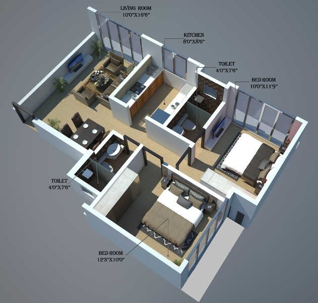Floor plan of 2 BHK Apartment - 587 sq. ft. in Kukreja Estate, Mumbai