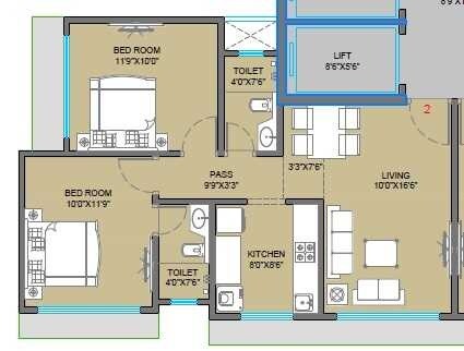 Floor plan of 2 BHK Apartment - 627 sq. ft. in Kukreja Estate, Mumbai