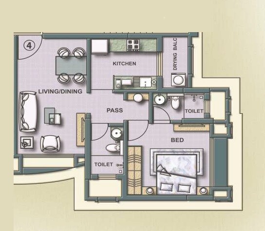 Floor plan of 1 BHK 498 Sq. Ft. Apartment in Kukreja Hari Kunj 3, Mumbai