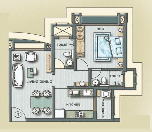 Floor plan of 1 BHK 501 Sq. Ft. Apartment in Kukreja Hari Kunj 3, Mumbai