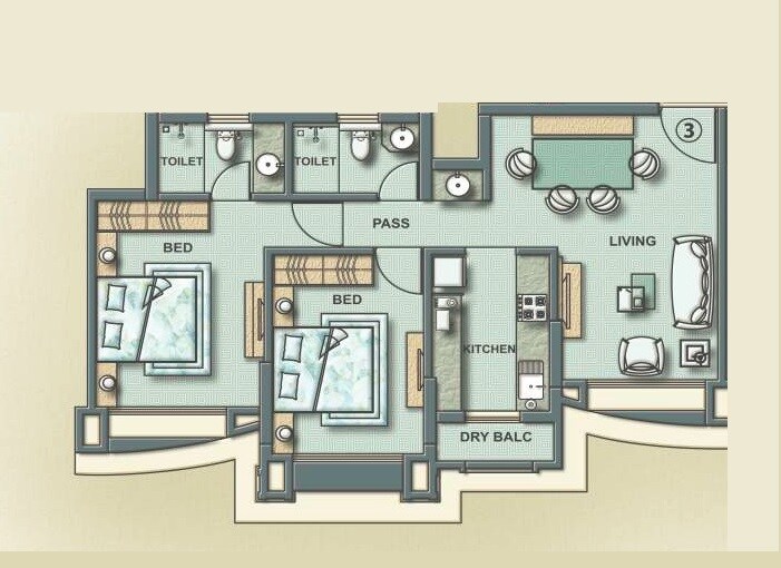 Floor plan of 2 BHK 656 Sq. Ft. Apartment in Kukreja Hari Kunj 3, Mumbai