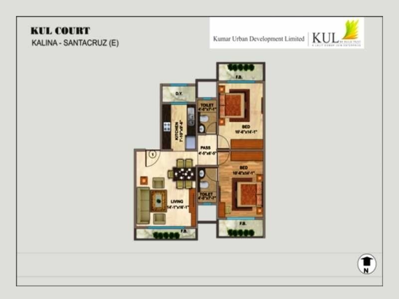 Floor plan of 2 BHK 1204 Sq. Ft. Apartment in Kumar Kul Court, Mumbai