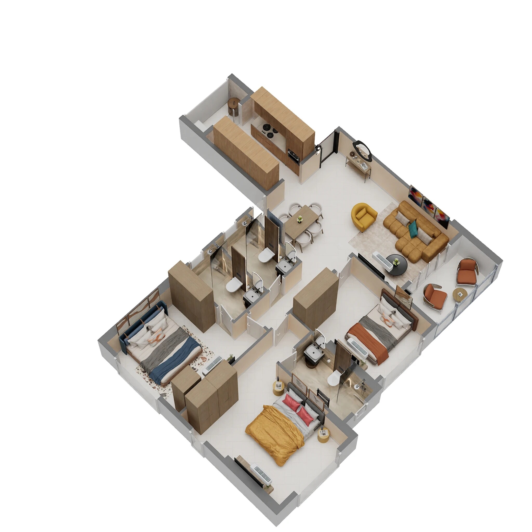 Floor plan of 3 BHK 1041 Sq. Ft. Apartment in Kumar Mangrove, Mumbai