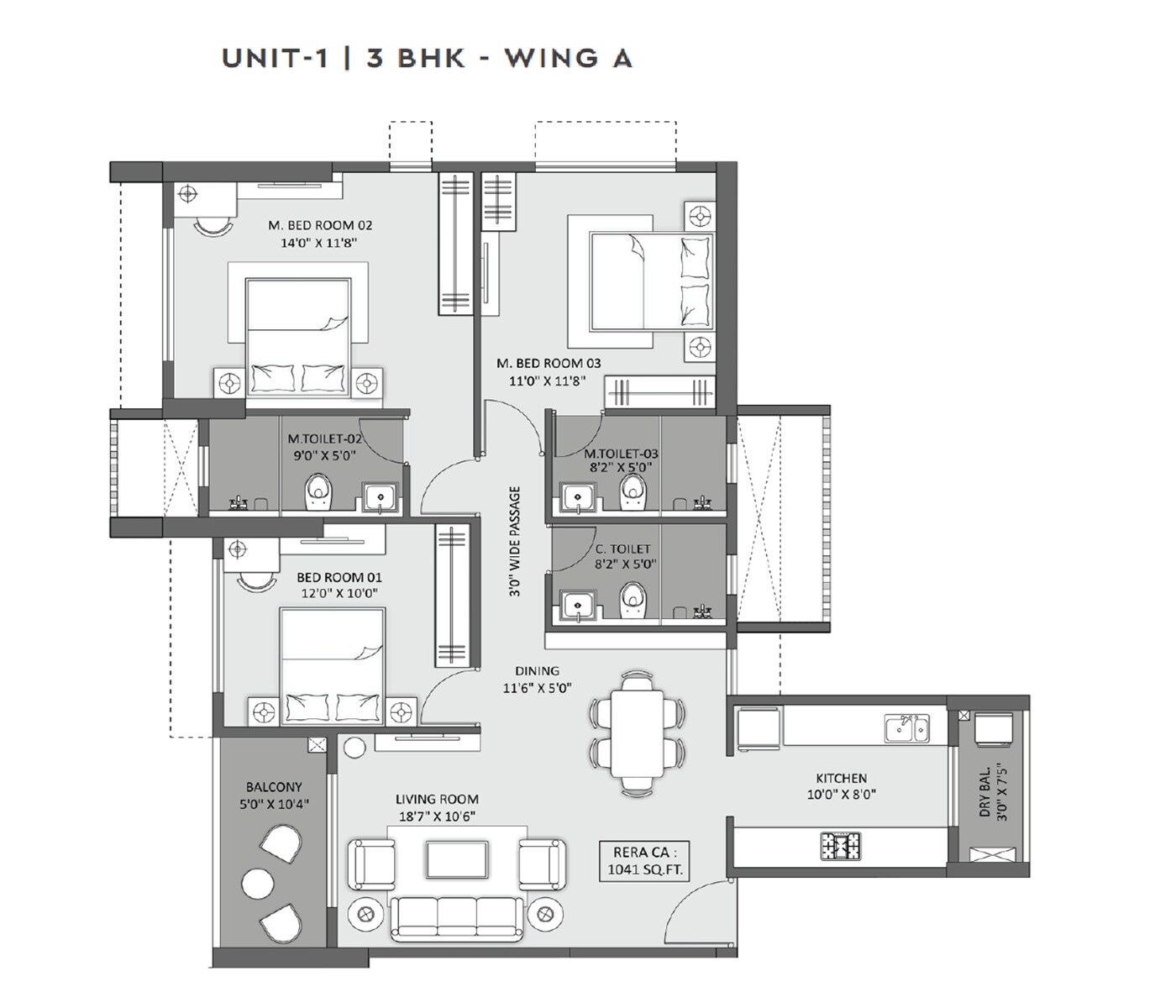 3 BHK 1041 Sq. Ft. Apartment
