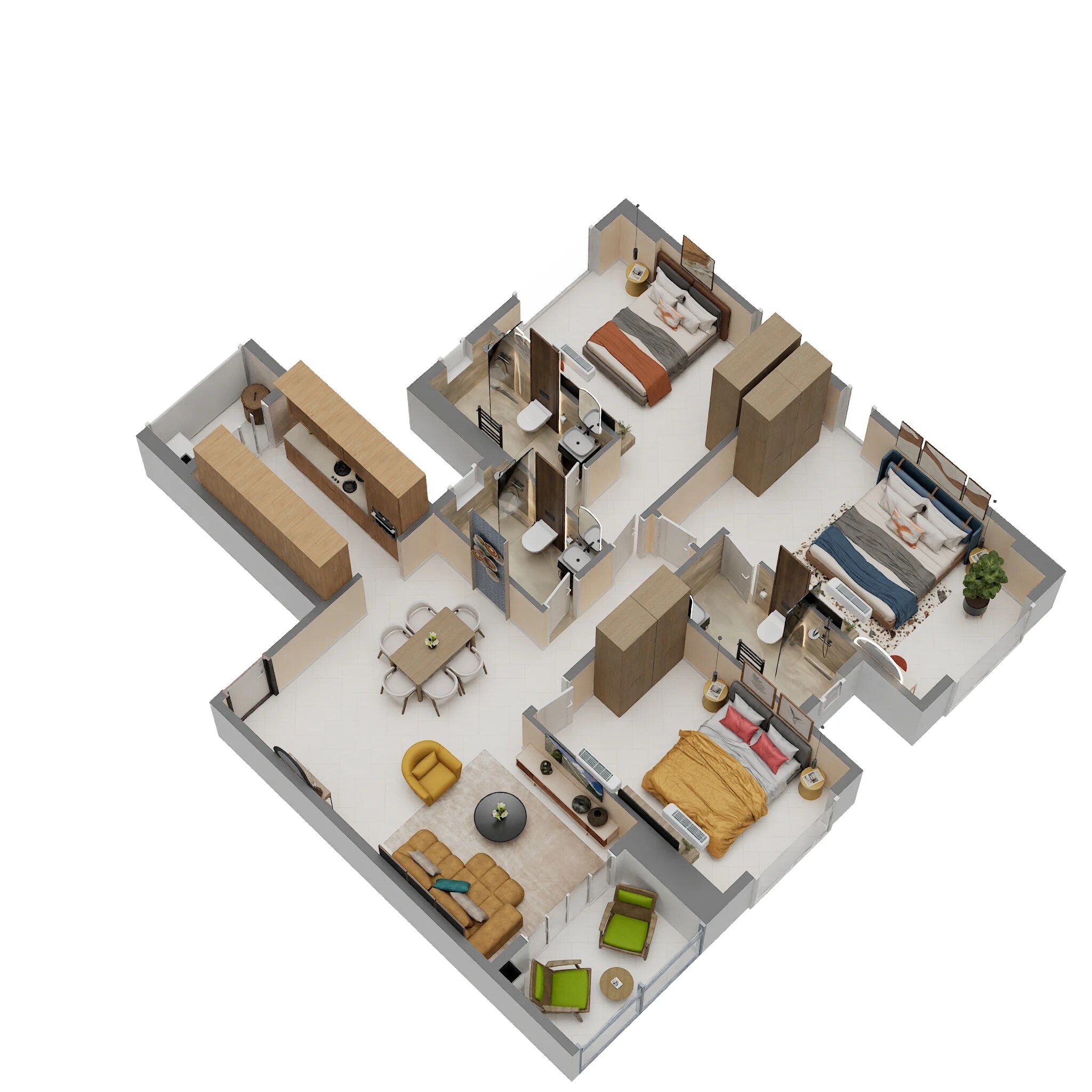 Floor plan of 3 BHK 1090 Sq. Ft. Apartment in Kumar Mangrove, Mumbai