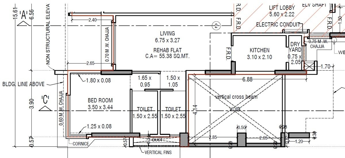 Floor plan of 1 BHK 596 Sq. Ft. Apartment in Kumar The Presidence, Mumbai