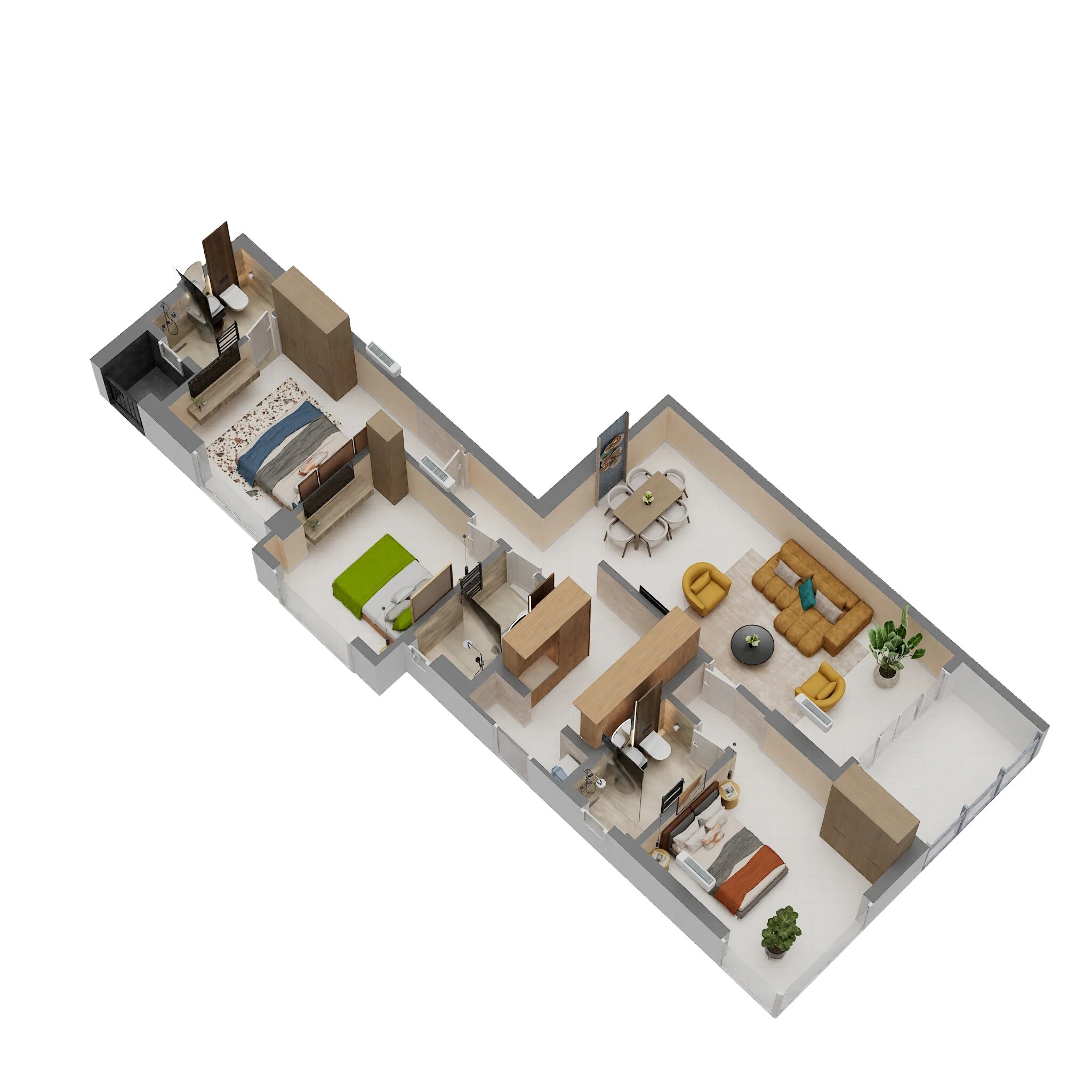 Floor plan of 3 BHK 1022 Sq. Ft. Apartment in Kumar The Presidence, Mumbai