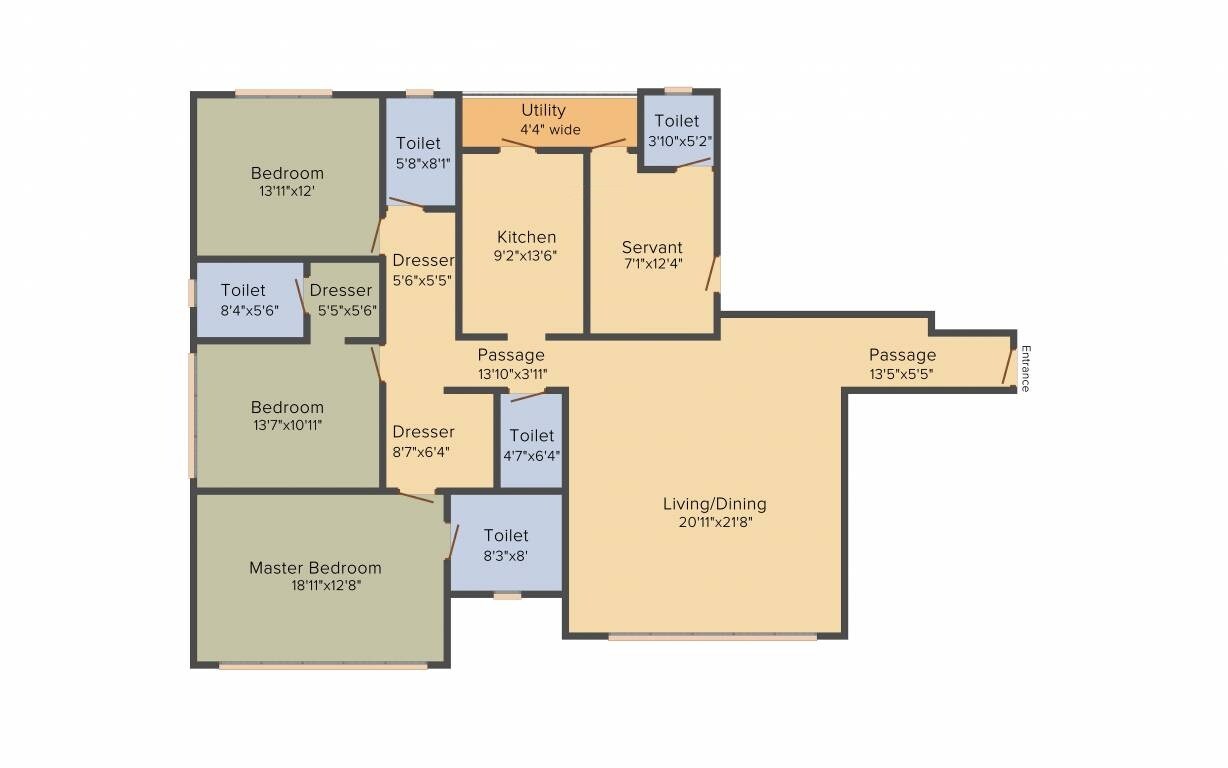 Floor plan of 3 BHK 1789 Sq. Ft. Apartment in Kumar Urban Couture, Mumbai