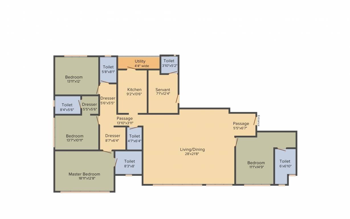 Floor plan of 4 BHK 2202 Sq. Ft. Apartment in Kumar Urban Couture, Mumbai