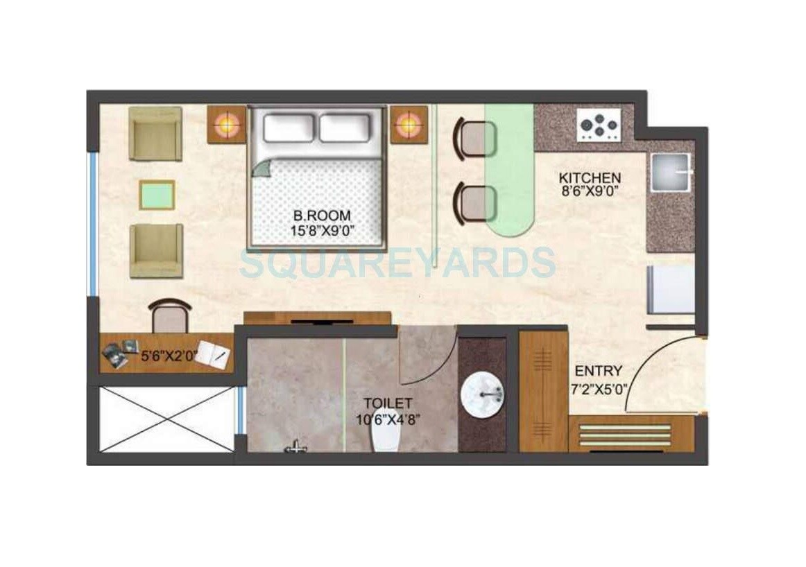 1 BHK 370 Sq. Ft. Apartment