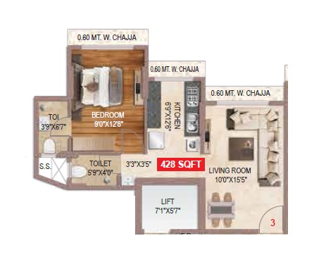 1 BHK 428 Sq. Ft. Apartment in Kush Emerald