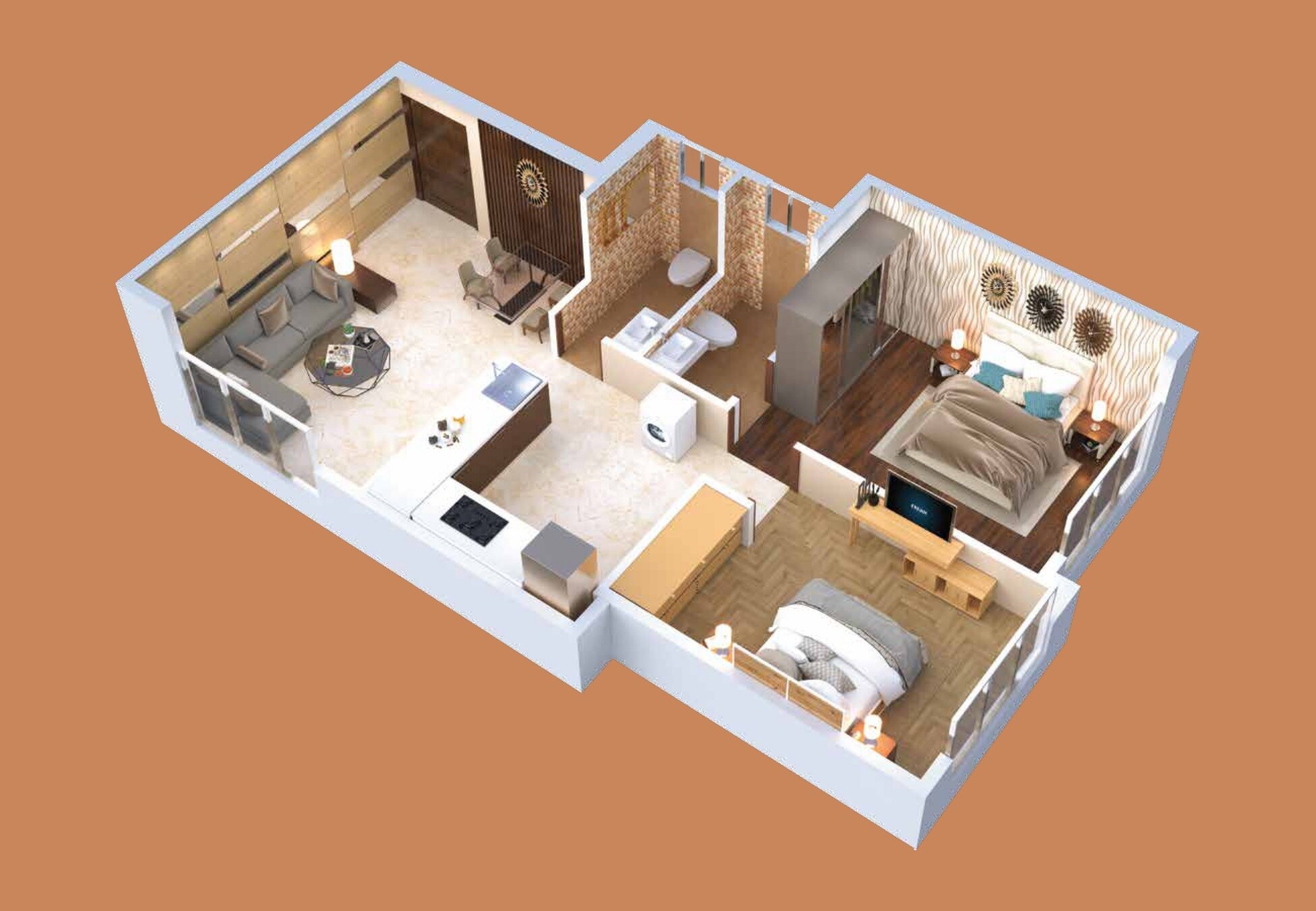 Floor plan of 2 BHK 557 Sq. Ft. Apartment in Kush Solitaire, Mumbai