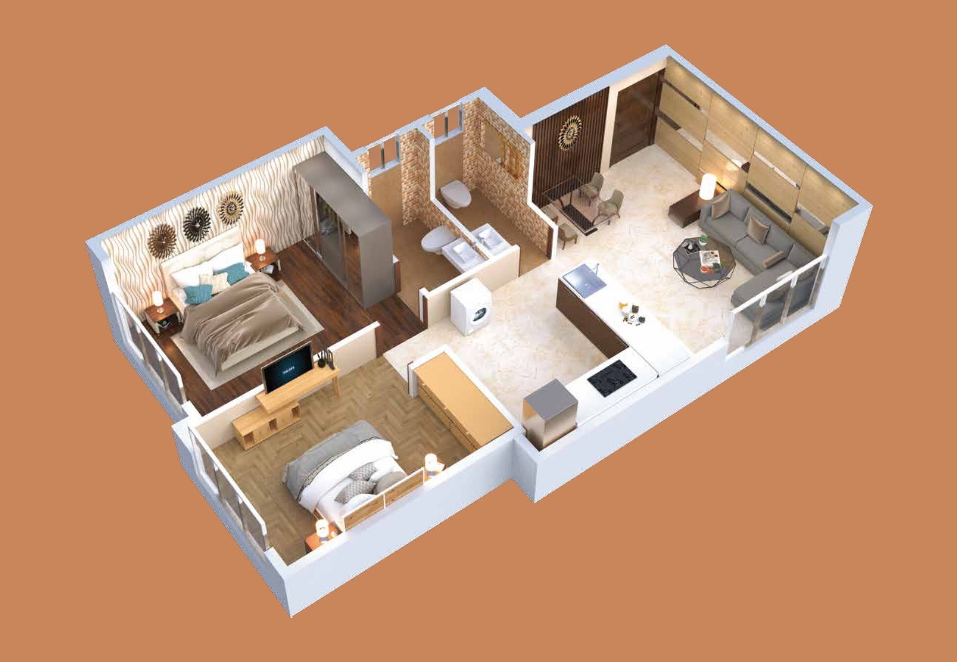 Floor plan of 2 BHK 581 Sq. Ft. Apartment in Kush Solitaire, Mumbai