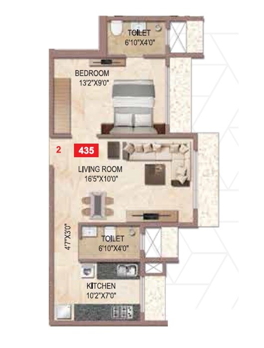 Floor plan of 1 BHK Apartment - 435 sq. ft. in Kush Symphony, Mumbai