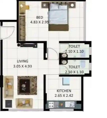 1 BHK 505 Sq. Ft. Apartment