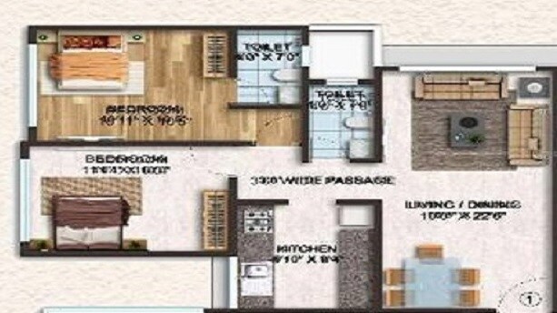 Floor plan of 2 BHK Apartment - 746 sq. ft. in Kyraa Ariso Apartment, Mumbai