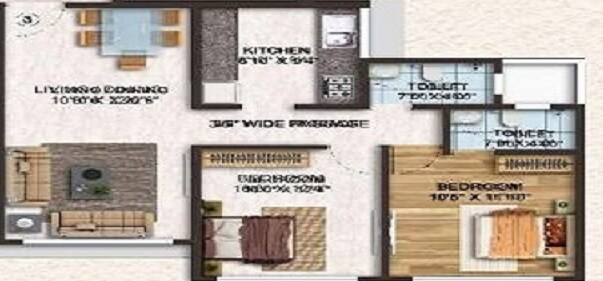 Floor plan of 2 BHK Apartment - 712 sq. ft. in Kyraa Ariso Apartment, Mumbai