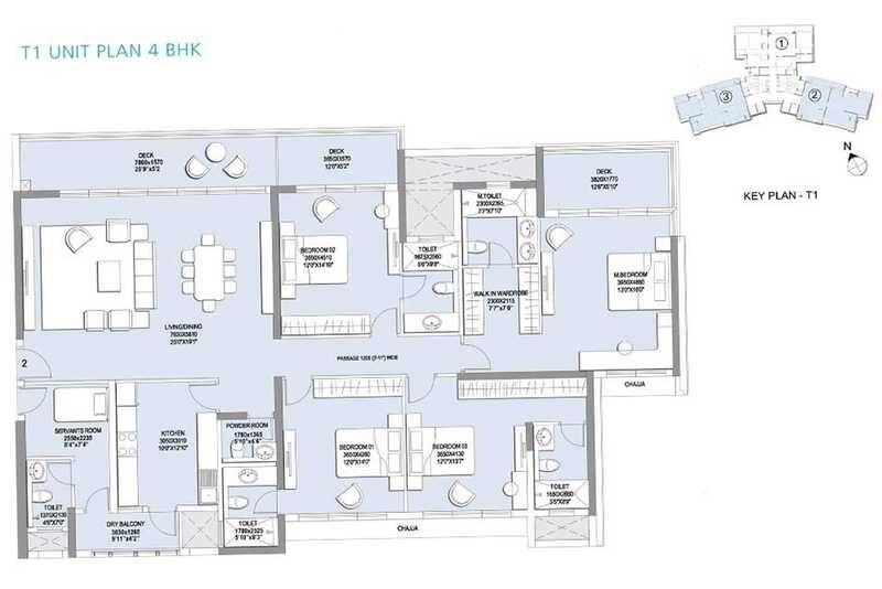 Floor plan of 4 BHK 1652 Sq. Ft. Apartment in L&T Emerald Isle Phase 2, Mumbai