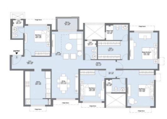Floor plan of 4 BHK 1954 Sq. Ft. Apartment in L&T Emerald Isle Phase 2, Mumbai