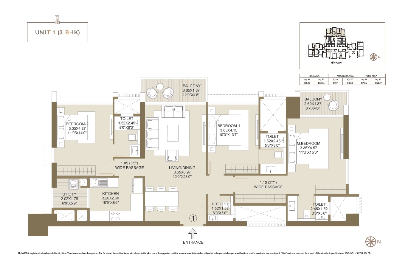 3 BHK 1133 Sq. Ft. Apartment in L And T The Gateway