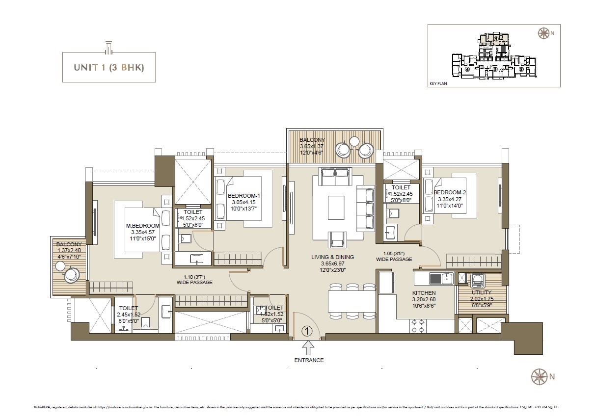 3 BHK 1250 Sq. Ft. Apartment in L And T The Gateway