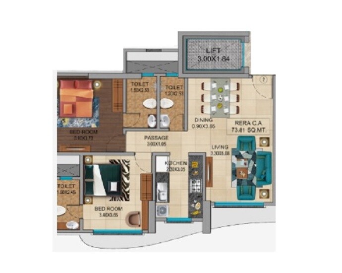 Floor plan of 2 BHK 794 Sq. Ft. Apartment in L K Samarpan, Mumbai