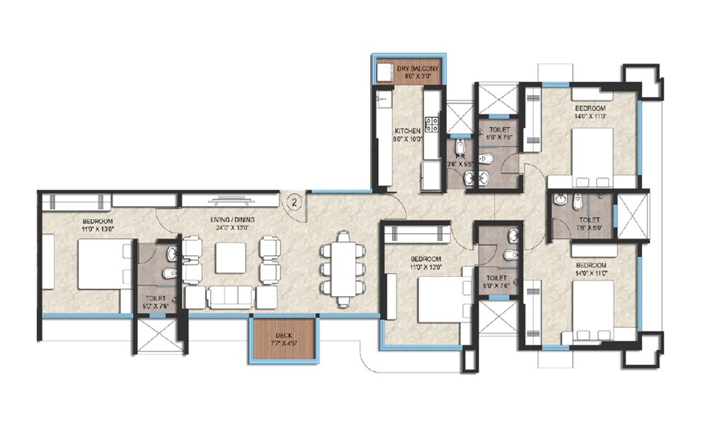 Floor plan of 4 BHK 1184 Sq. Ft. Apartment in L Nagpal 54 Park Lane, Mumbai