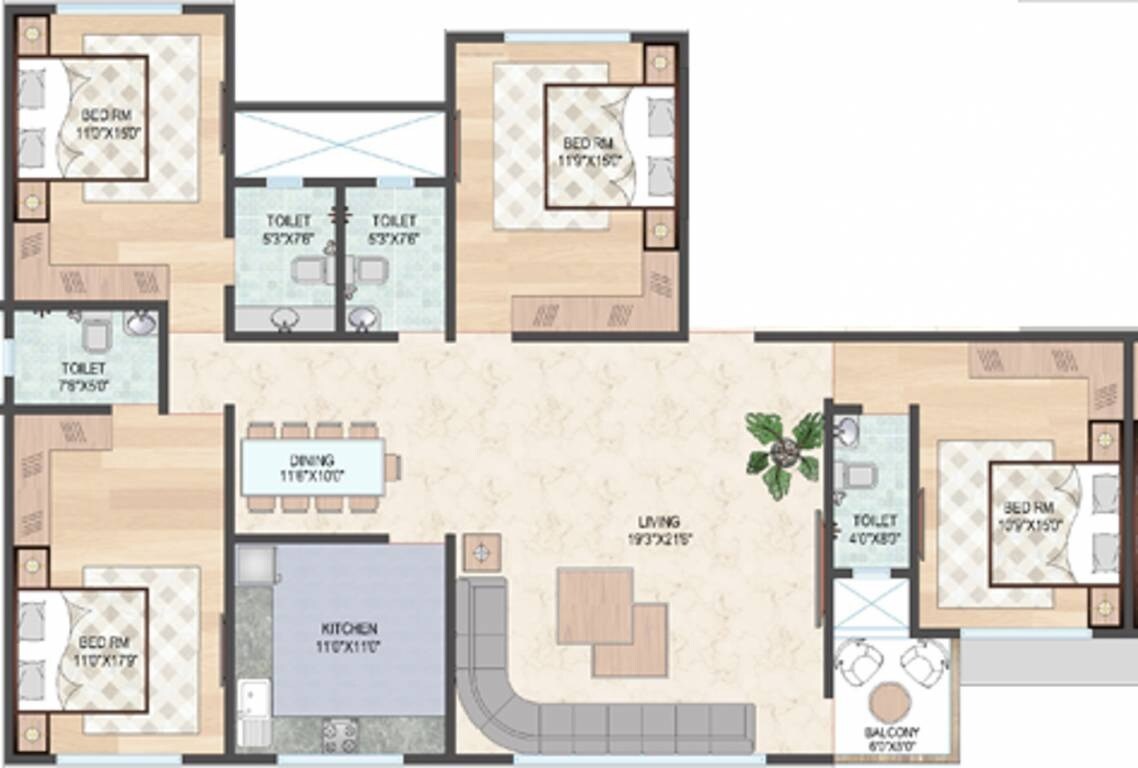 4 BHK 1800 Sq. Ft. Apartment