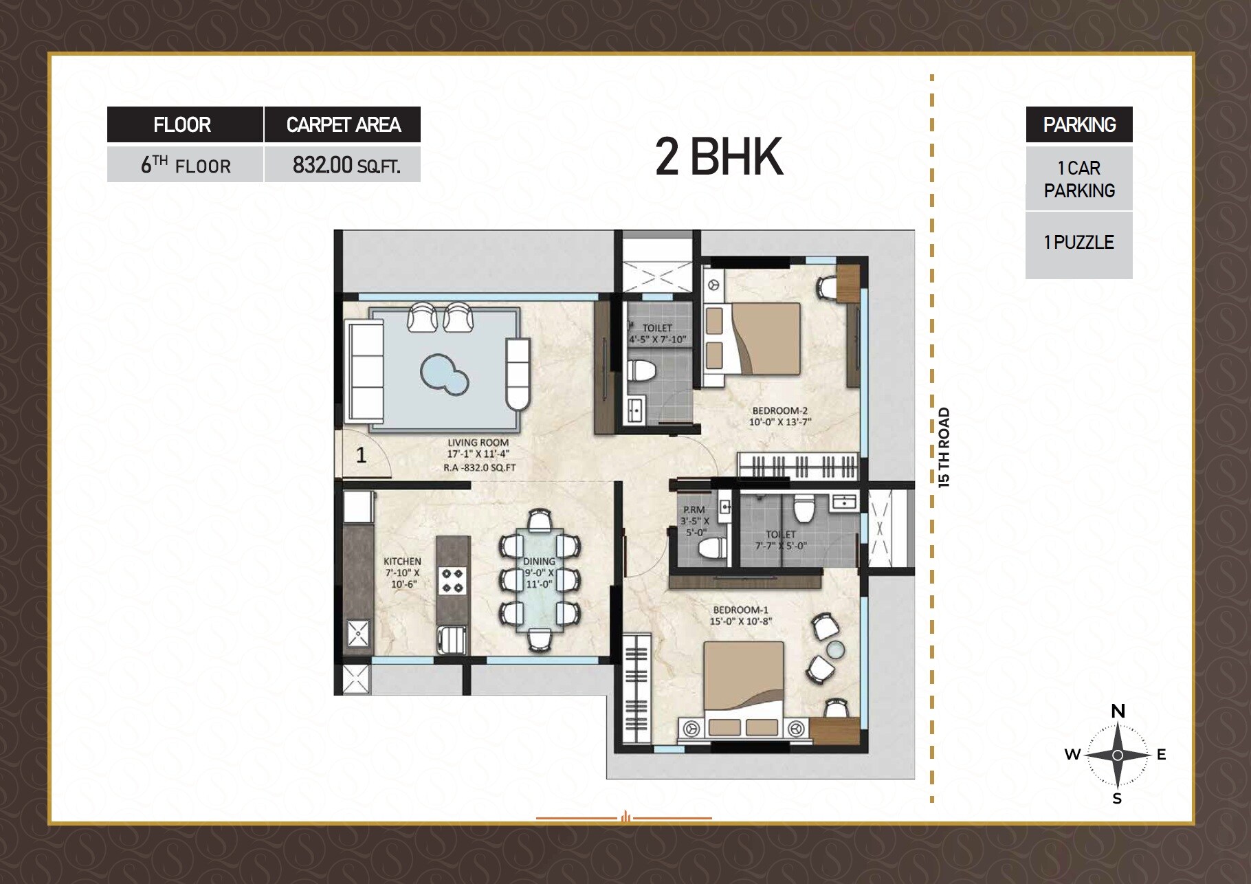 Floor plan of 2 BHK 832 Sq. Ft. Apartment in L Nagpal Summer Queen CHSL, Mumbai