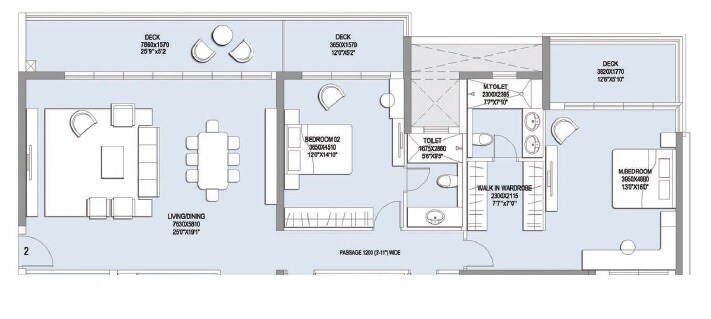 Floor plan of 2 BHK 641 Sq. Ft. Apartment in L & T Emerald Isle Tower 15, Mumbai