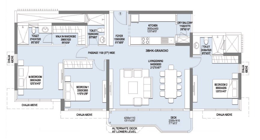Floor plan of 3 BHK 1094 Sq. Ft. Apartment in L & T Emerald Isle Tower 16, Mumbai