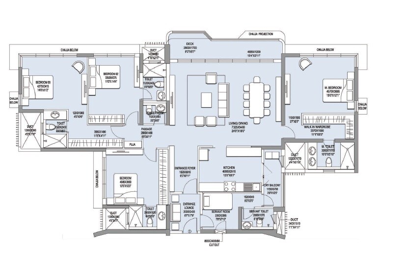 Floor plan of 4 BHK 1652 Sq. Ft. Apartment in L & T Emerald Isle Tower 16, Mumbai