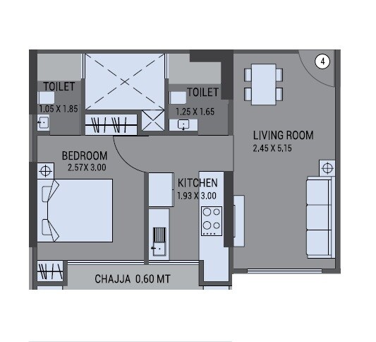 Floor plan of 1 BHK 330 Sq. Ft. Apartment in Labdhi Seabreeze, Mumbai