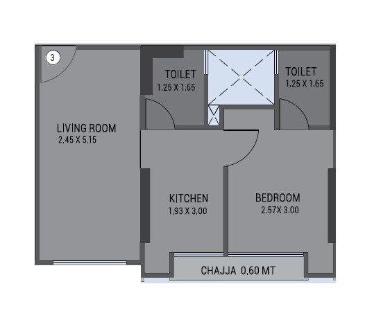 Floor plan of 1 BHK 369 Sq. Ft. Apartment in Labdhi Seabreeze, Mumbai