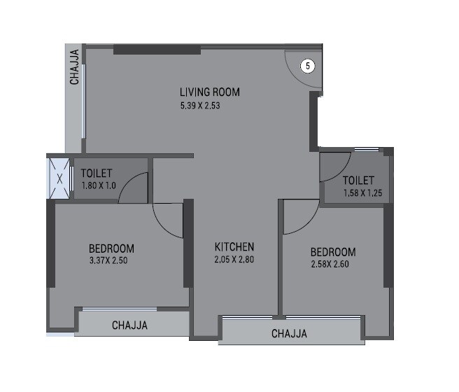 Floor plan of 2 BHK 536 Sq. Ft. Apartment in Labdhi Seabreeze, Mumbai