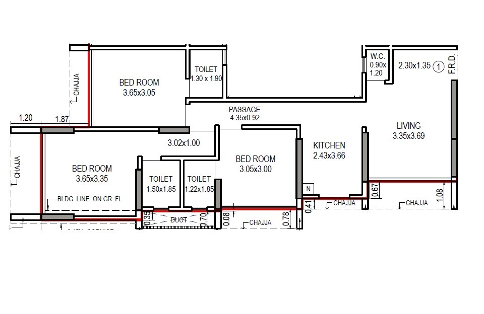 3 BHK 830 Sq. Ft. Apartment