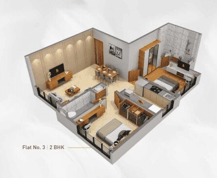 Floor plan of 2 BHK 621 Sq. Ft. Apartment in Ladiwala Bhavan, Mumbai