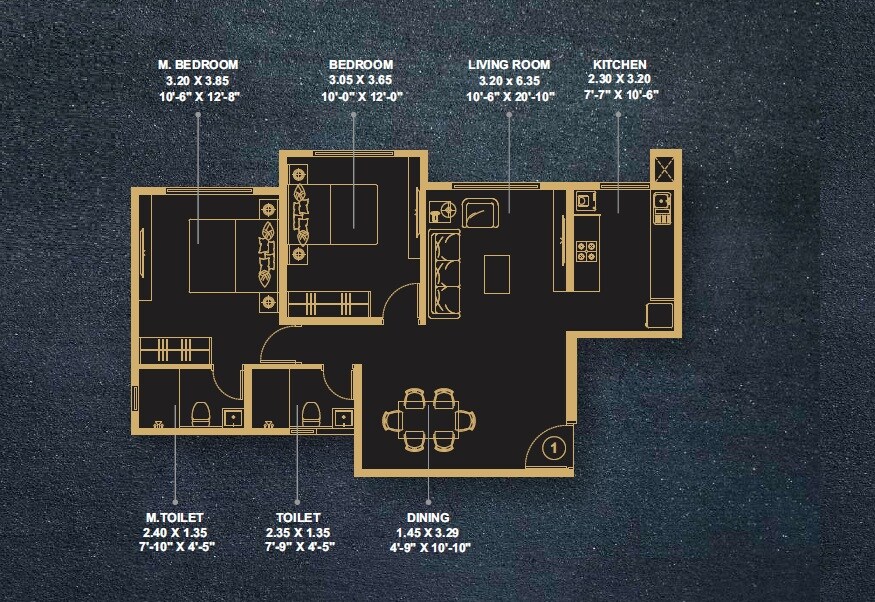 Floor plan of 2 BHK 719 Sq. Ft. Apartment in Lakhani Royal Residency, Mumbai