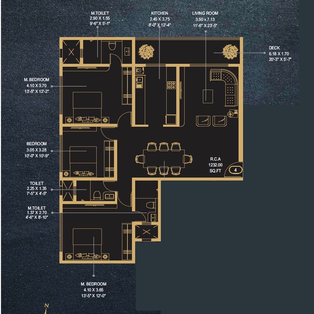 3 BHK 1232 Sq. Ft. Apartment