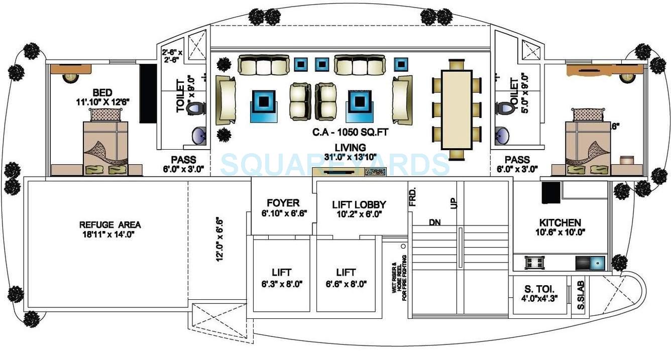Floor plan of 2 BHK 975 Sq. Ft. Apartment in Lakhani Signature, Mumbai