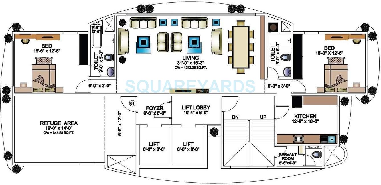 Floor plan of 2 BHK 1137 Sq. Ft. Apartment in Lakhani Signature, Mumbai