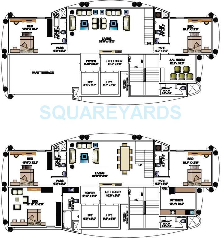 Floor plan of 5 BHK 2769 Sq. Ft. Penthouse in Lakhani Signature, Mumbai