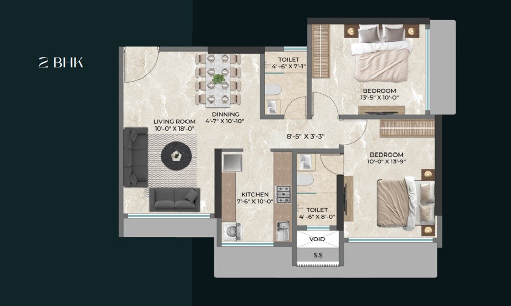 Floor plan of 2 BHK 717 Sq. Ft. Apartment in Lakshmi 64 Crest, Mumbai
