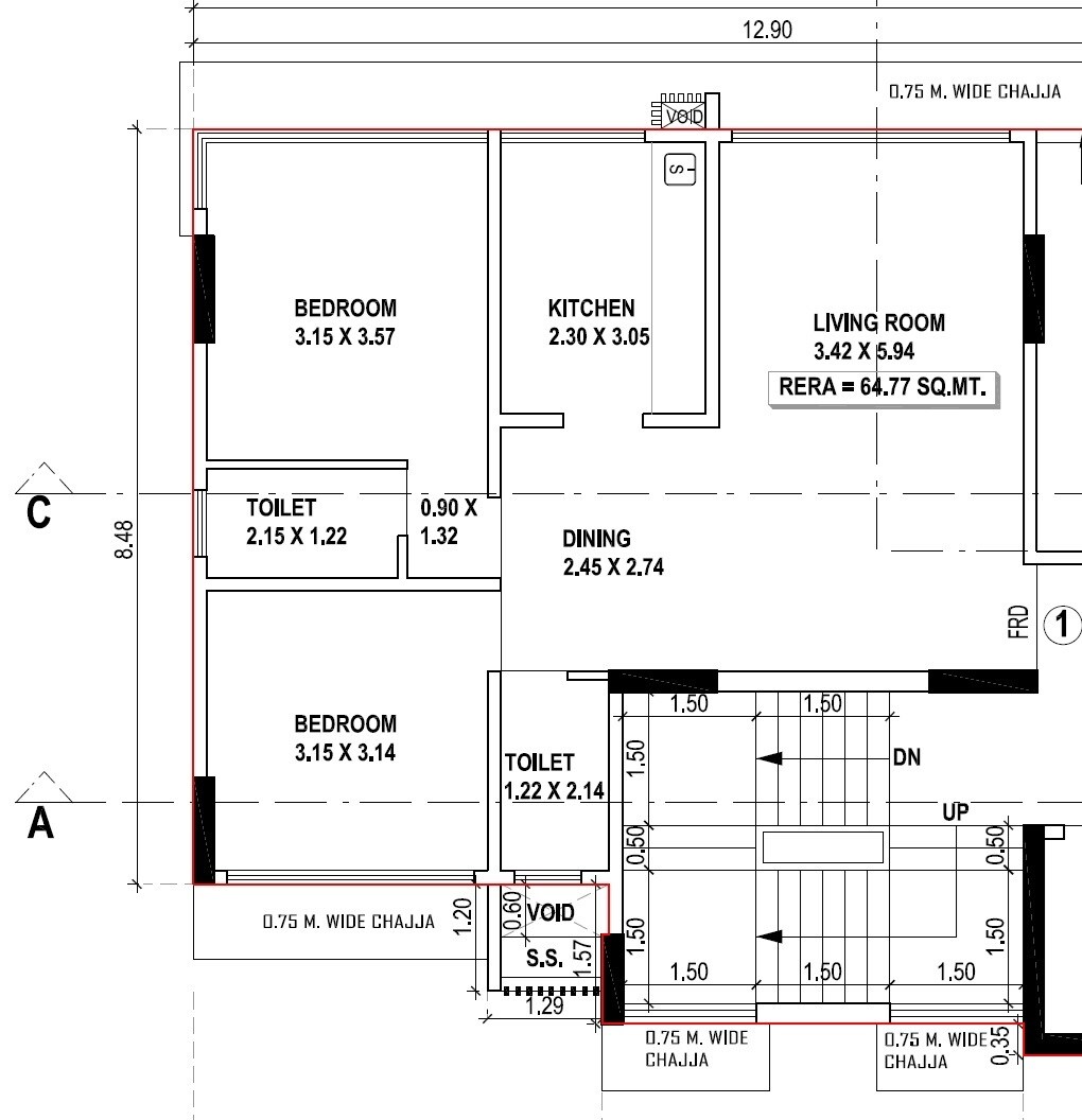 Floor plan of 2 BHK 697 Sq. Ft. Apartment in Lakshmi Eternia, Mumbai