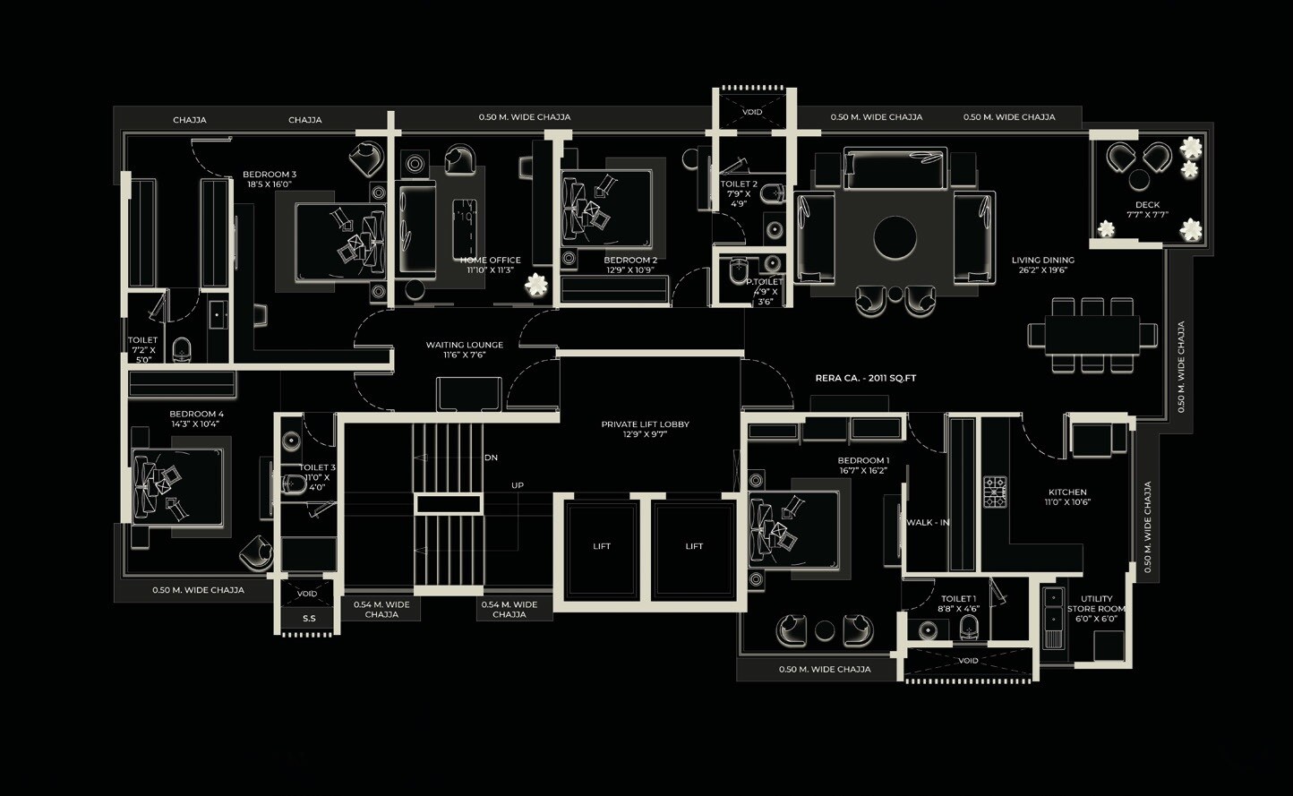 Floor plan of 4 BHK 2011 Sq. Ft. Apartment in Lakshmi Eternia, Mumbai