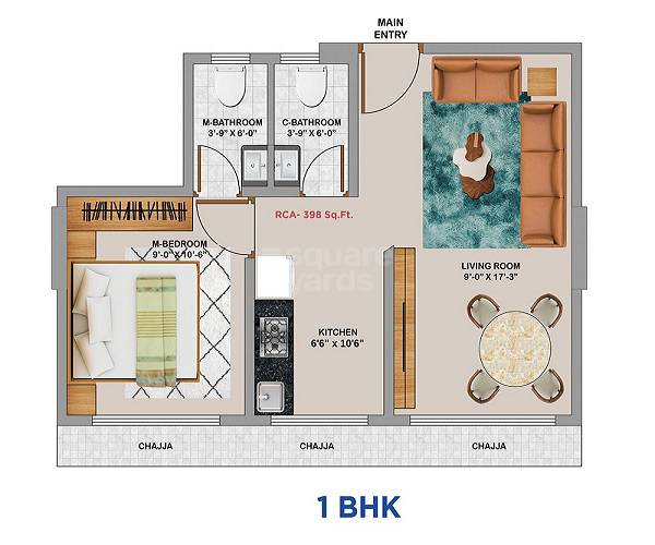 Floor plan of 1 BHK 398 Sq. Ft. Apartment in Lakshmi Solitaire, Mumbai